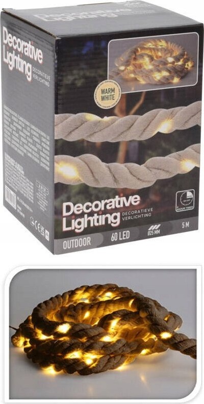 Dritë dekorative LED Home Styling Collection, litar jute 4 m, 60 LED, dritë e ngrohtë