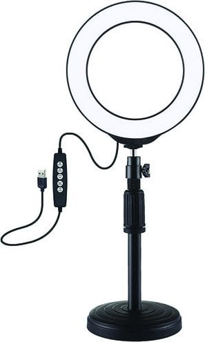 Lampë unaze LED 16cm, mbajtëse tavoline 33cm, USB, RGBW