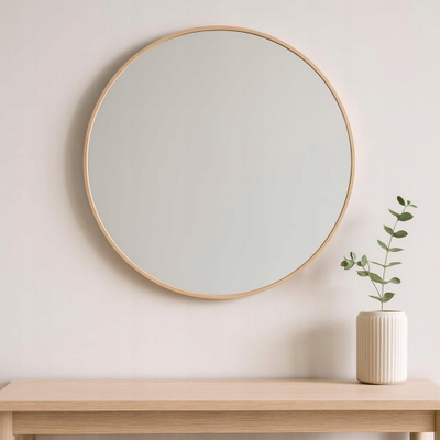 Pasqyrë muri Home Styling Collection SORO, rrethore, Ø 60 cm, kornizë druri natyrale