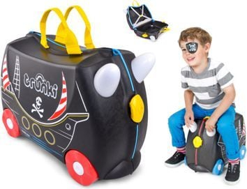 Valixhe për kalamaj Trunki Pedro Pirate, me rrota, për hipje, e zezë