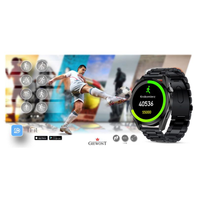 Smartwatch Giewont GW450-2, thirrje nga ora, rrip metalik, i zi