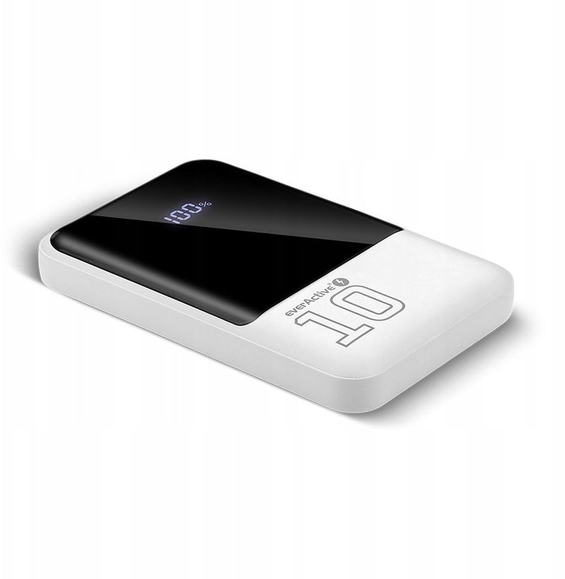 Powerbank EverActive Energy Bank EB-10Q, 10000mAh, ekran dixhital, i bardhë e zi