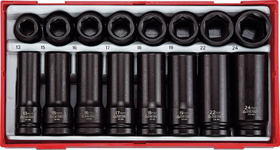Set çelësash goditës Teng Tools 16 copë, 1/2", 6 këndorë, i zi