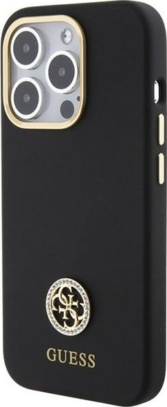 Футрола Guess iPhone 15 Pro liquid silicone, метално лого, црна