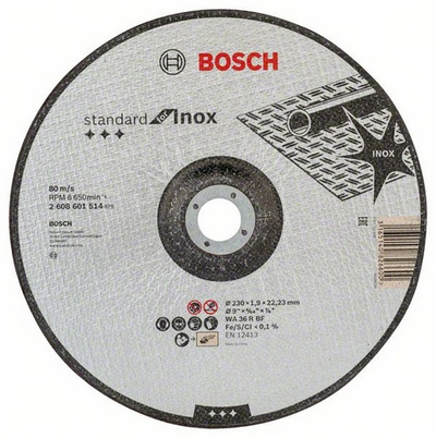 Disk prerës i lakuar Bosch Standard for Inox 2608601514, 230mm, vrima 22.23mm