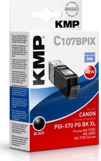 Karrocë boje KMP C107BPIX, zëvendësuese për Canon PGI-570 PG BK XL, 22ml, e zezë