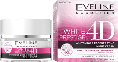 Krem nate për fytyrë Eveline White Prestige 4D, për zbardhim dhe rigjenerim, 50 ml