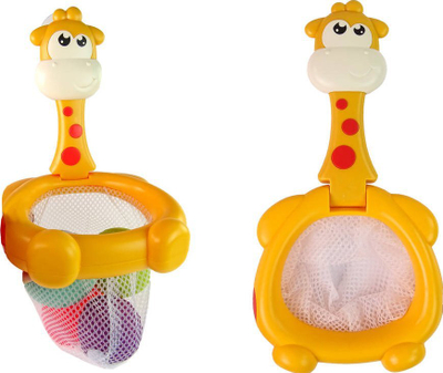 Lodër banjoje Leantoys Mini Basketball Giraffe, set me kosh dhe topa gome, shumëngjyrëshe