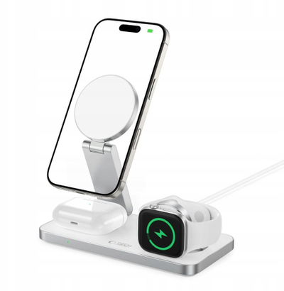 Безжичен полнач Tech-Protect QI15W-A47 3in1 MagSafe, 15W, бел