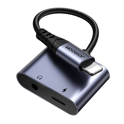 Adapter Audio 2 në 1 Joyroom SY-L01 Lightning në 3.5mm + Lightning (i zi)
