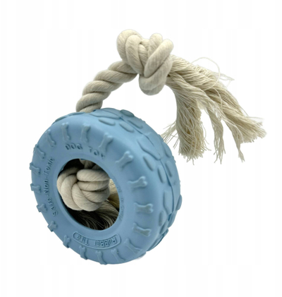 Lodër për qen Mr. Pretzel Rubber Chew Toy Tire, gomë për përtypje me litar, 10 cm