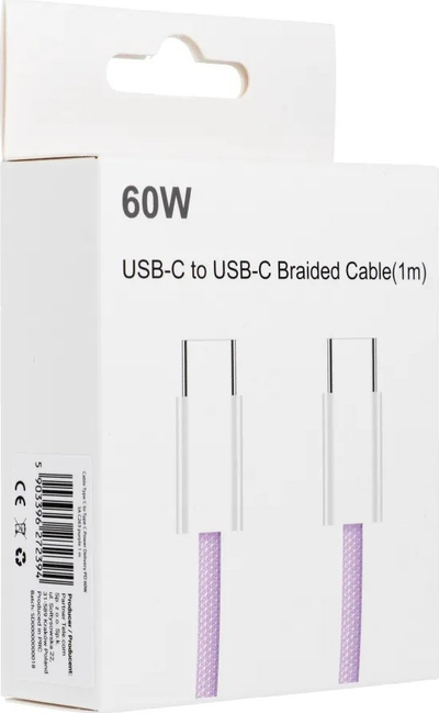 USB C во USB C кабел C263, 1 m, 60W 3A PD QC3.0, виолетов