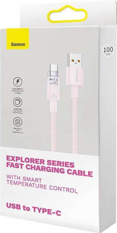 Kabllo karikimi Baseus Explorer, USB në USB-C, 100W 6A, 1m, rozë
