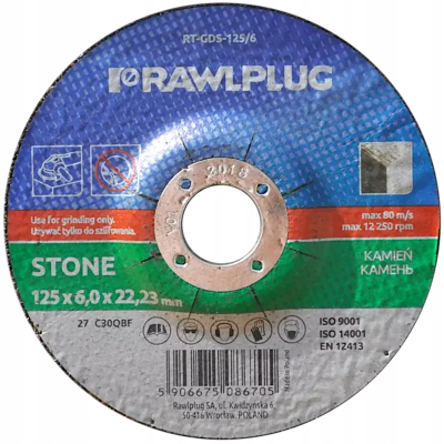 Точило RAWLPLUG со корунд, за камен, 125 mm