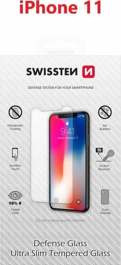 Xham mbrojtës Swissten Defense Glass për iPhone 11, 0.3mm, 9H, transparent