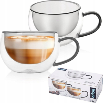 Set gota termale Orion DOUBLE, qelq borosilikat me mur të dyfishtë, 300 ml, 2 copë, transparente me nuancë të zezë