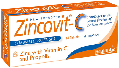 Tableta Zincovit-C (Vitamin C, Zink dhe Propolis) nga HealthAid, 60 copë