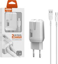 Karikues muri Somostel SMI-A278, 12W 2.4A, 2x USB me kabllo USB C 1m, i bardhë