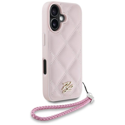 Futollë Karl Lagerfeld Quilted Initial Logo për iPhone 16 6.1", me rrip zinxhiri, rozë