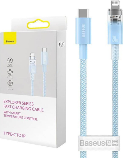 Kabllo kariku Baseus Explorer Series USB C në Lightning, 2m, 20W, blu