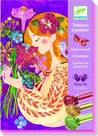 Креативен сет со сјај Djeco Glitter Board Kit The Scent of Flowers, 4 табли, повеќебоен