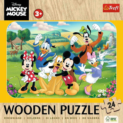Puzzle druri Trefl Wood Craft Mickey and Friends, 24 pjesë, për fëmijë