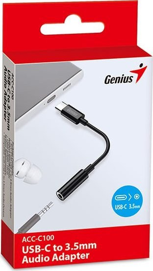 Adapter audio Genius ACC-C100, USB-C në 3.5mm, stereo, i zi