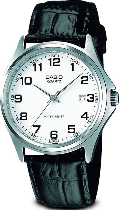 Ora dore Casio MTP-1183E-7B, analoge, rrip lëkure, argjendtë
