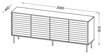 Komodë Cama Meble Cortina 4D, 200x40x81 cm, dru arrë, e zezë