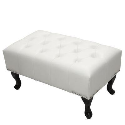 Stol këmbësh HomeMarkt Emma T Chesterfield HM226.02, 80x46x42cm, lëkurë e bardhë