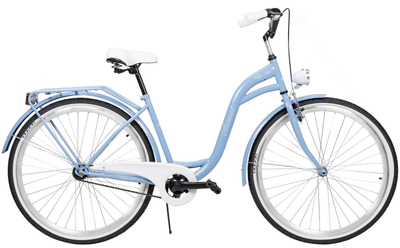 Biçikletë qyteti AZIMUT City Lux 28" 2025, njëshpejtëshe, frena V-brake, blu e çelët me të bardhë