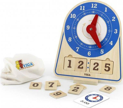 Orë druri Viga Toys Wooden Clock Learning Time, shumëngjyrëshe