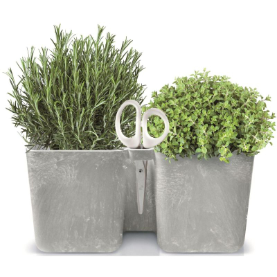 Vazo barishtesh Prosperplast Twins Cube, 2.5L, me gërshërë Herbs Cut, e bardhë