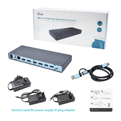 Doking stacion USB-C i-Tec CADUAL4KDOCK, dyfish 4K, USB 3.0, gri