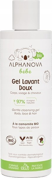 Xhel pastrues për bebe Alphanova Baby Soft, për trup fytyrë dhe flokë, 200ml