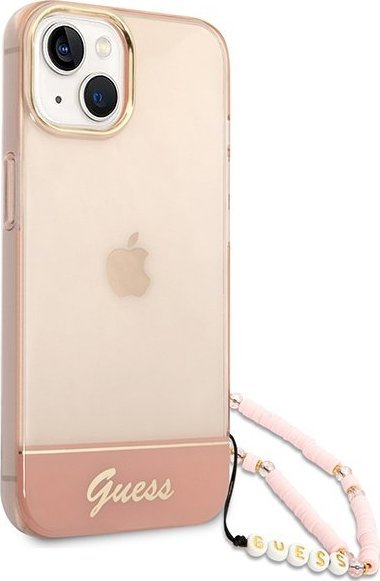 Kuti mbrojtëse Guess GUHCP14MHGCOHP për iPhone 14 Plus, 6.7", polikarbonat, rozë e tejdukshme