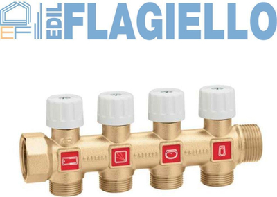 Kolektor Caleffi 354, 3/4", 2 dalje, me valvul mbyllëse