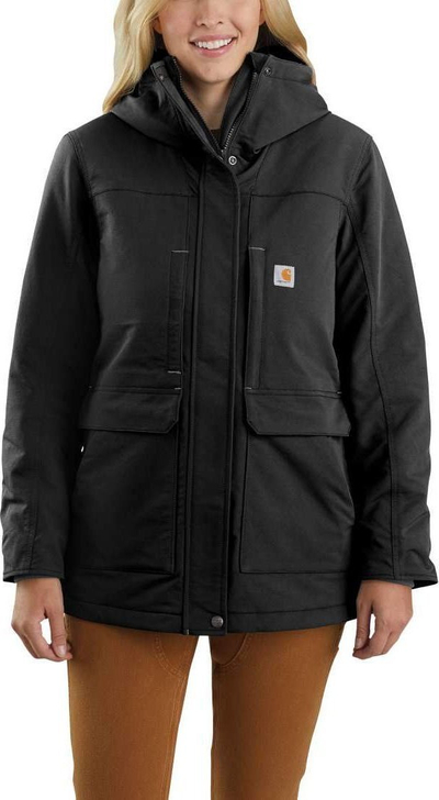 Xhaketë Carhartt Super Dux për gra, e gjatë, me kapuç, e zezë, përmasa L