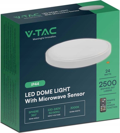 Plafonierë LED me sensor, 295mm, 24W 2400lm 6500K, IP44, e bardhë