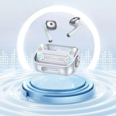 Kufje TWS Hoco EW55 Spinner, Bluetooth 5.3, me kuti karikimi, ngjyrë argjendtë