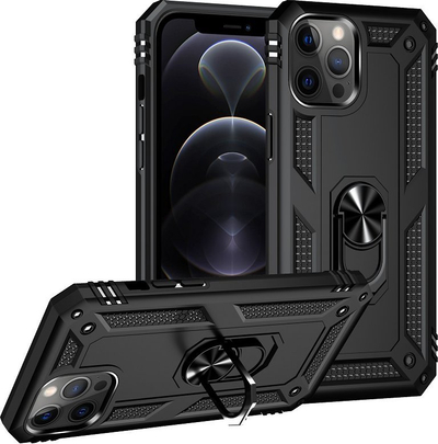 Mbështjellës telefoni Military Armor për iPhone 11 Pro, me unazë metalike, që mbron nga goditjet, ngjyrë e zezë