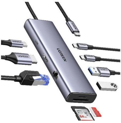Hub USB C Ugreen 15375, HDMI 4K, RJ45 Gigabit, gri