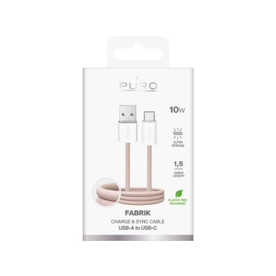 USB кабел Puro ткаен, USB A во USB C, 1.5m, 10W, беж