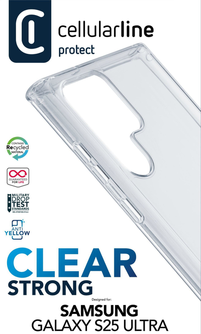 Футрола за телефон Cellularline Clearstrong, за Samsung S25 Ultra, проѕирна