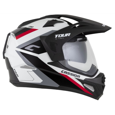 Helmetë moto CASSIDA Tour 2.0 X-tra, madhësia M, e bardhë e kuqe e zezë mat