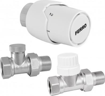 Set termostatik i drejtë Ferro ZTM200, 1/2", për radiatora, i bardhë