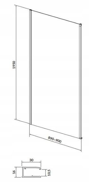 Mur dushi Cersanit Larga, 90 cm, xham i kalitur 6 mm, krom