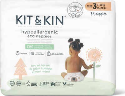 Pelenat ekologjike Kit &amp; Kin, masa 3, hypoallergjike, 6-10 kg, të bardha