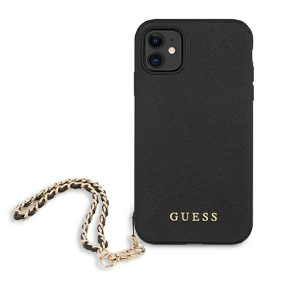 Mbështjellës telefoni Guess Saffiano Chain GUHCN61SASGBK, për iPhone 11 6.1", kuti e fortë, i zi