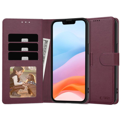 Kllëf telefoni Tech-Protect Wallet për Samsung Galaxy A26 5G A17 4G 5G, lëkurë eco, me kapak-portofol, ngjyrë burgundy e kuqe e errët